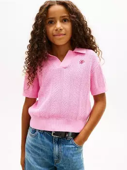 Tommy Hilfiger CO Cable Fine GG Polo S/S Zopfmuster Slim Fit rose petal