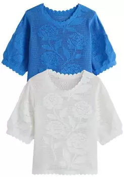 Next Fashion Langärmeliger, superweicher Pullover mit Rundhals (W0697204) enzian/weiß