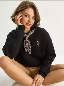 Bianco Lucci Crew-Neck Sweatshirt mit Schal-Accessoire Lockere Passform (8684404705710) schwarz