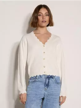 Apricot Strickjacke mit V-Ausschnitt und Bogenkante (38328357) creme