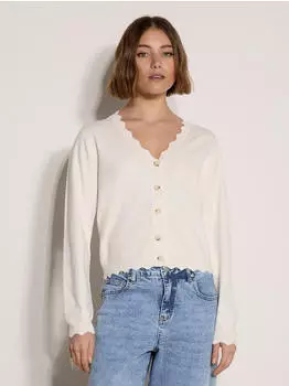 Apricot Strickjacke mit V-Ausschnitt und Bogenkante (5052603215973) creme