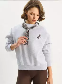 Bianco Lucci Crew-Neck Sweatshirt mit Schal-Accessoire Lockere Passform (MGS815TC050D) grau