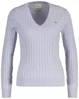 GANT Zopfstrick V-Neck Pullover aus Stretch-Baumwolle (4800101) light blau