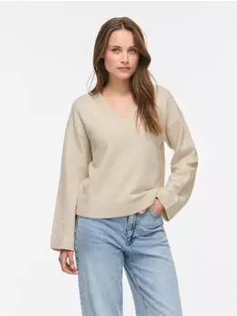 Vila VILIGA L/S O-NECK KNIT TOP - NOOS ecru