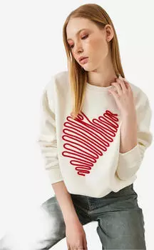 Bianco Lucci Sweatshirt mit Rundhalsausschnitt (MDMCWIS8020C) creme/rot