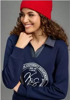 KangaROOS Sweatshirt mit Polokragen und Blende, hüftlange Schnittform (67409933) marine/offwhite