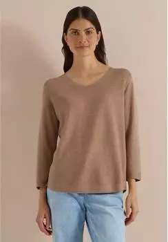 Cecil V-Ausschnitt Pullover im soften Baumwoll-Mix (50325718) creamy mocha melange