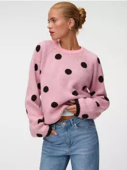 Vero Moda VMLIV LS KNIT EXP Rundhalspullover (24837939) ballerina aop:brown dots