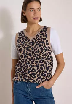 Cecil Pullover Pullunder mit V-Neck und Leo-Muster (B220338) creamy mocha