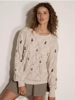 Apricot Pointelle Knit Floral Embroidered Jumper stein