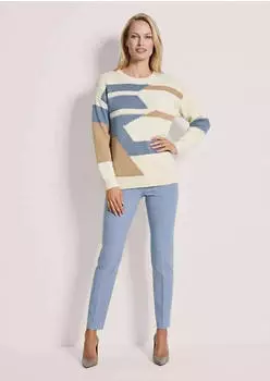 Madeleine Strickpullover mit Rundhalsausschnitt und grafischem Muster (60623140424042) rauchblau/wollweiß/tabakbraun