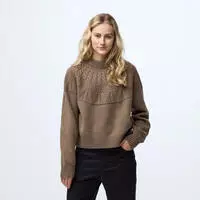 Fj&auml;llr&auml;ven Damen &Ouml;vik Solid Jacquard Knit Pullover - L - Suede Brown