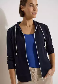 Cecil Kapuzen-Sweatjacke mit Struktur und seitlichen Knopftaschen (B325643) urban dark blue