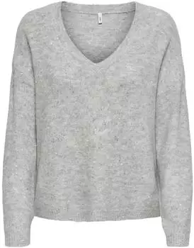 Only ONLARIZONA LS Sequins V-Neck Strickpullover (15358452) light grau melange detail:silber sequins