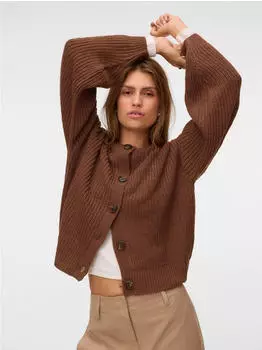 Vero Moda VMLEA LS O-Neck Cardigan Loose Fit Strickjacke (34637834) cocoa brown