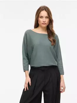 Vila Vimalu Boatneck 3/4 Sleeve Knit Top-Noos Lockere Passform balsam gr&uuml;n melange