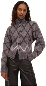 Opus Strickjacke mit Argyle-Muster, Flauschiger Struktur und Stehkragen (4255849107182) affogato