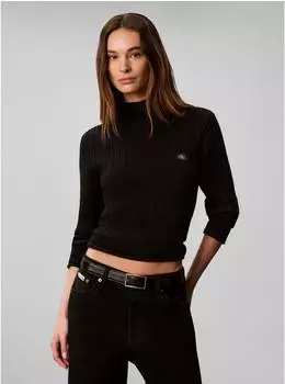 Calvin Klein Woven Label T-Neck Sweater Regular Fit (19501420) schwarz