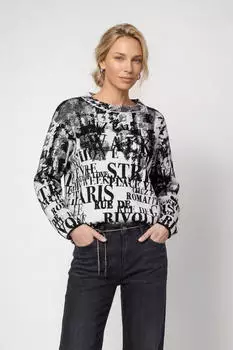 Monari Pullover mit Schmucksteinen schwarz/weiß