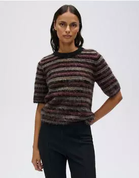 Opus Pairy Regular Kurzarmstricker mit Streifenmuster (10614914448460) dunkelrot