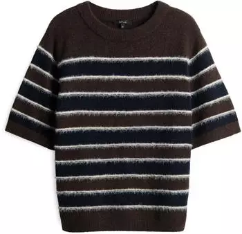 Opus Pairy Regular Kurzarmstricker mit Streifenmuster affogato