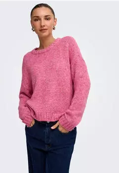 Only ONLSMILLA LS Loose O-Neck Strickpullover, cropped (32360560) pink meliert