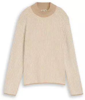 Tom Tailor Knit Plaited Rib Crewneck Sweater beige white structure