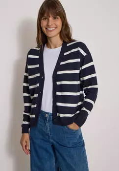 Cecil Cardigan mit Rundhalsausschnitt und Streifen urban dark blue melange