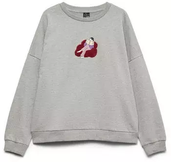 Vero Moda Stine Sweatshirt Oversize with Embroidery (12414139) light grey melange