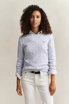 GANT Stretch Cotton Cable C-Neck Strickpullover Slim Fit (4800100) light blue