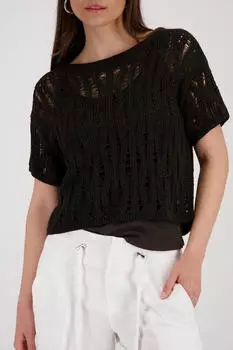 Monari Strick Pullover Ajour Regular Fit (72060054) schwarz/braun