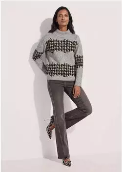 Madeleine Jacquard-Sweatshirt mit Hahnentritt Breite Streifen & l&auml;ssig &uuml;berschnittene Schultern (60669504400440) cappuccino / multicolor