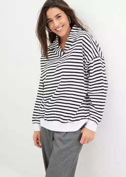 bonprix Oversize Sweatshirt gestreiftes Design (60050264) wei&szlig;/schwarz