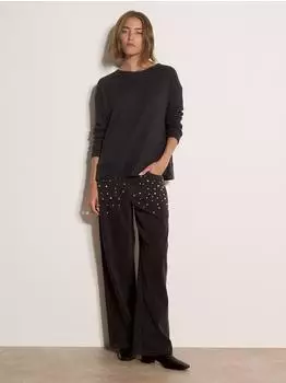 Apricot Contrast Chiffon Sleeves Pullover (94877969) dunkelgrau/charcoal