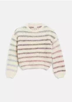 s.Oliver Gestreifter Grobstrickpullover im Loose Fit / creme|mehrfarbig 2182650.0406.