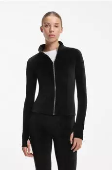 HUGO Extra-slim-fit zip-through top in stretch velvet - Style Dygym_B 50568278 Schwarz