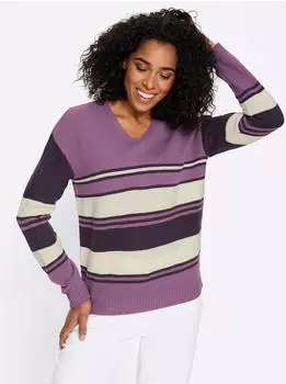 Sieh an! Langarm-Pullover violett-aubergine-gemustert