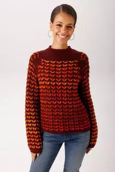 Aniston Strickpullover mit Blumendruck (49372155) bordeaux-rot-orange-gelb