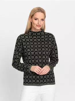 Heine Jacquardpullover (52751022) khaki-schwarz-gemustert