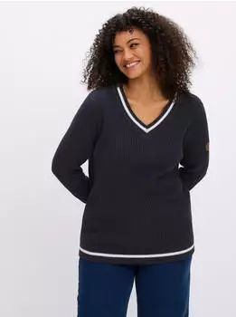 Sheego Langarm-Pullover mit Kontrast-Details (225809) tiefblau-ecru