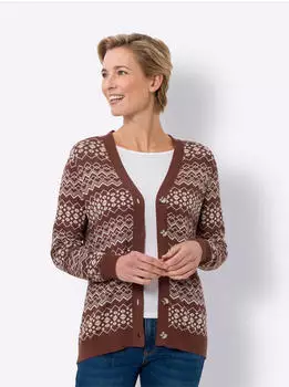 Sieh an! Jacquardstrickjacke rotbraun/champagner