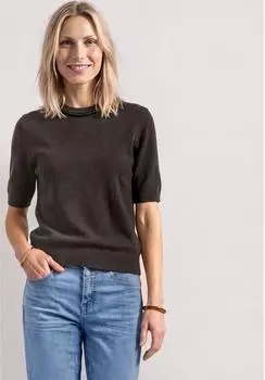 Street One 3018079 Kurzarm Pullover mit Schmuckdetail (A304158) dunkelbraun meliert