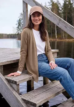 Cecil Longstrickjacke Waffelstrukturmuster creamy mocha melange