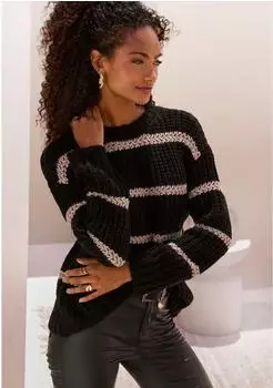 Lascana Streifenpullover aus Strick (62342003) schwarz/goldfarben