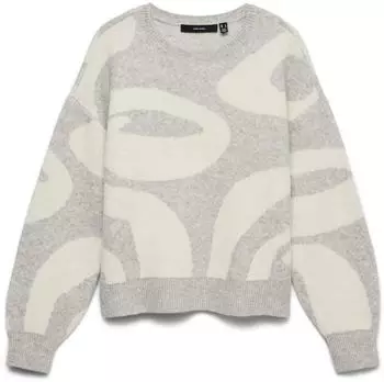 Vero Moda VMLARA LS O-NECK Pullover mit gerippten Abschl&uuml;ssen (10310862) light grey melange/birch