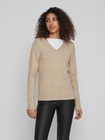 Vila V-Ausschnitt-Pullover "VIRIL V-NECK L/S KNIT TOP - NOOS" Materialmix, regular