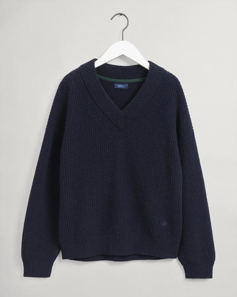 GANT Gerippter V-neck Wollpullover (4805153-410) marine