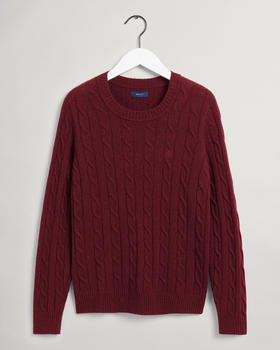 GANT Lambswool Rundhalspullover Mit Zopfmuster (4805143-604) carbernet red