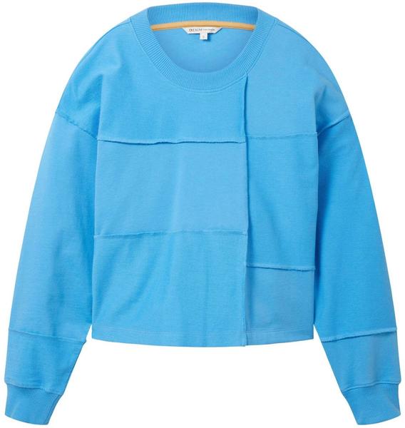 Tom Tailor Denim Cropped Patchwork Sweatshirt (1035352-18395) rainy sky blue
