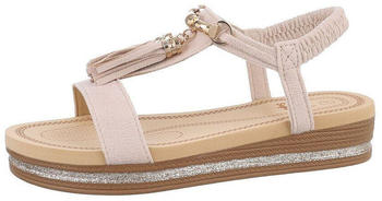 Ital Design Freizeit Riemchensandalette Keilabsatz Beige 85960282